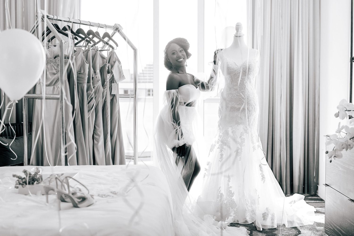 Wedding gown hanging before the ceremony