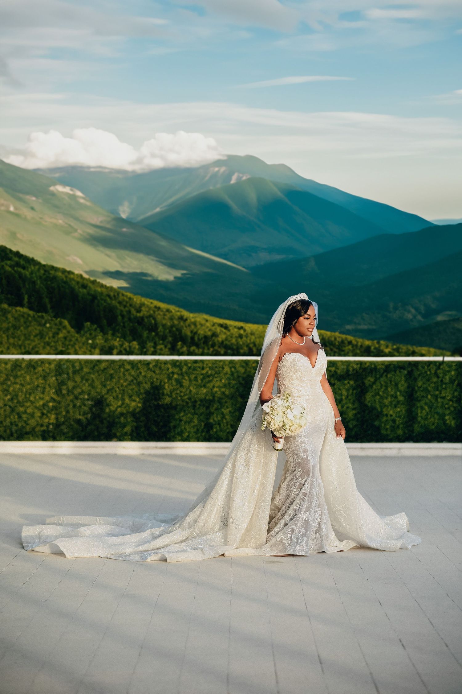 Bride on a mountain overlook