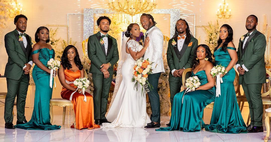 Wedding party celebrating together